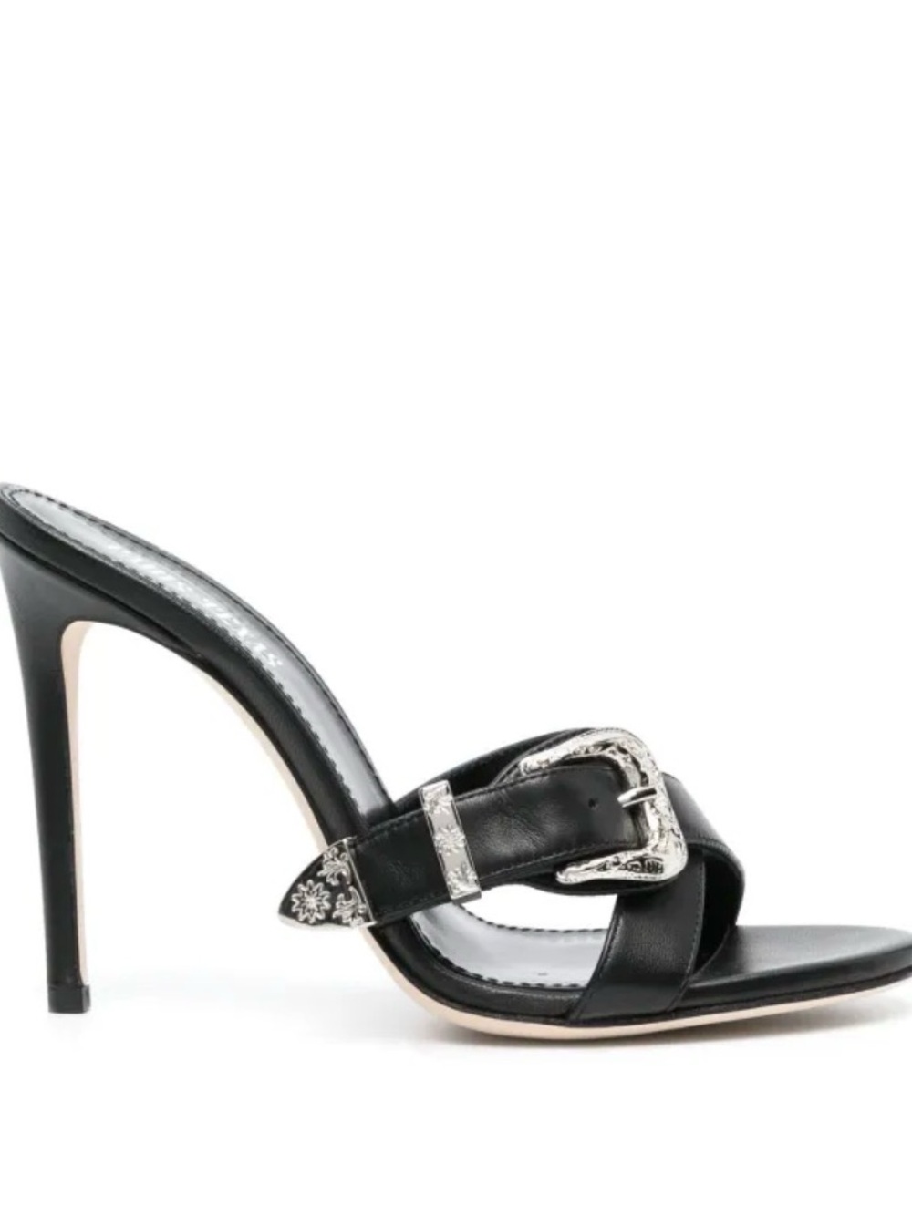Paris Texas Regina Black Leather Buckle Stiletto